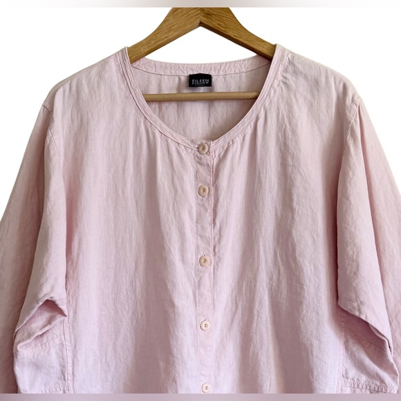 EILEEN FISHER 100% Linen Boho Lagenlook Minimalist Relaxed-Fit Blouse Sz XL/1X - Picture 2 of 9
